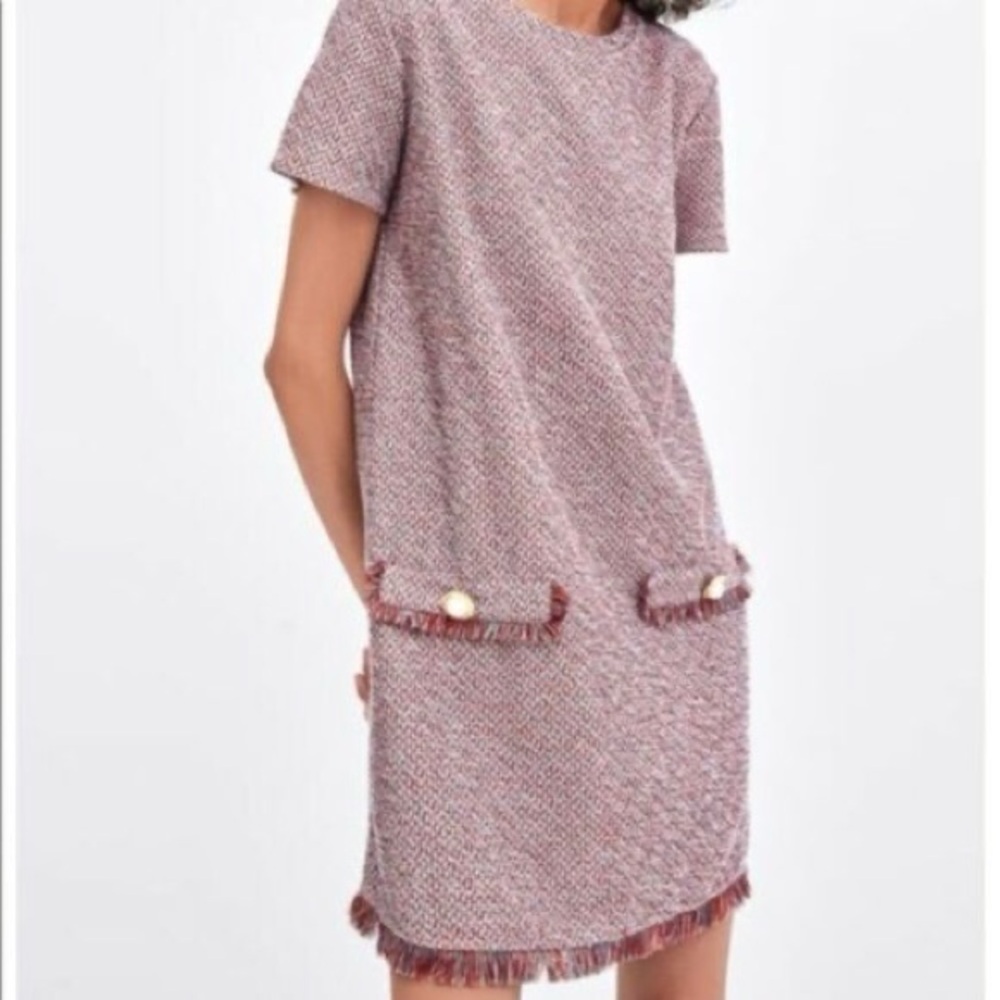 Zara Trafaluc Short Sleeve Knit Mini Fringe Dress Size Medium